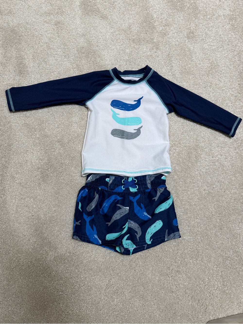 Boy’s 6-9 Month Navy & White Whale Rash Guard Swim Set